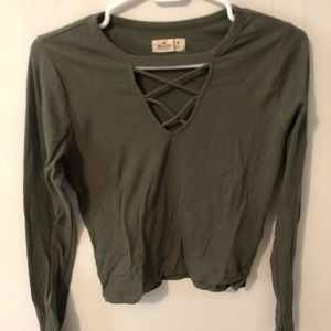 hollister green v-neck long sleeve